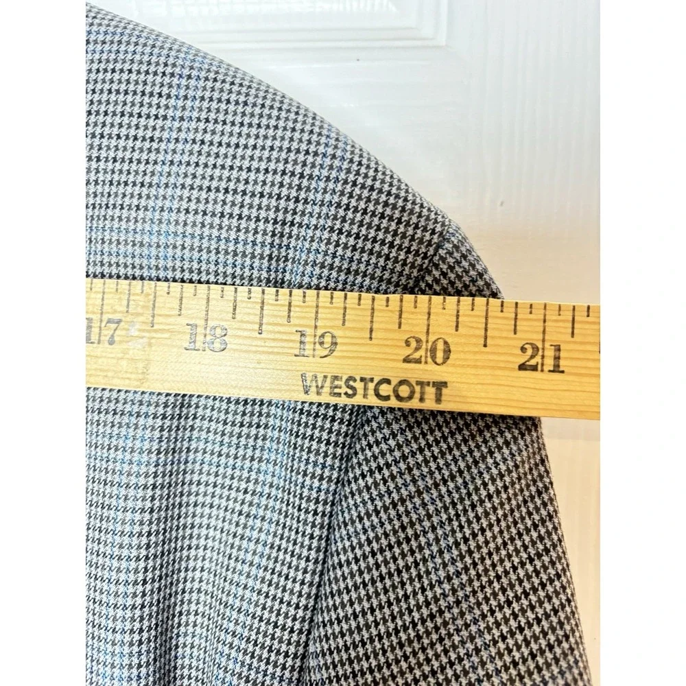 Chaps Men's 46R Windowpane Sport‎ Coat Blazer Jacket Gray Blue Business Classic